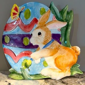 Fitz and Floyd Essentials Painting Easter Eggs Canapé Plate Bunny Rabbit Decor